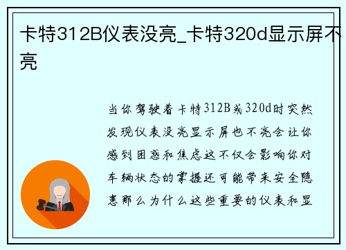 卡特312B仪表没亮_卡特320d显示屏不亮